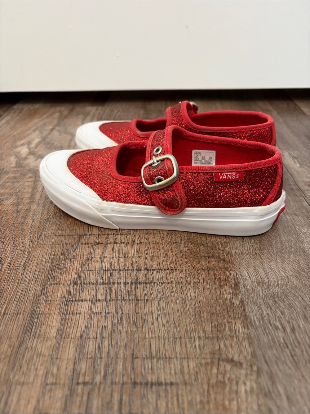Vans Kids Red Glitter Mary Jane Sneakers with Buckle Strap